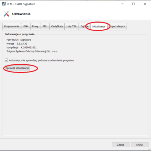 Jak sprawdzić aktualność programu PEM-HEART Signature